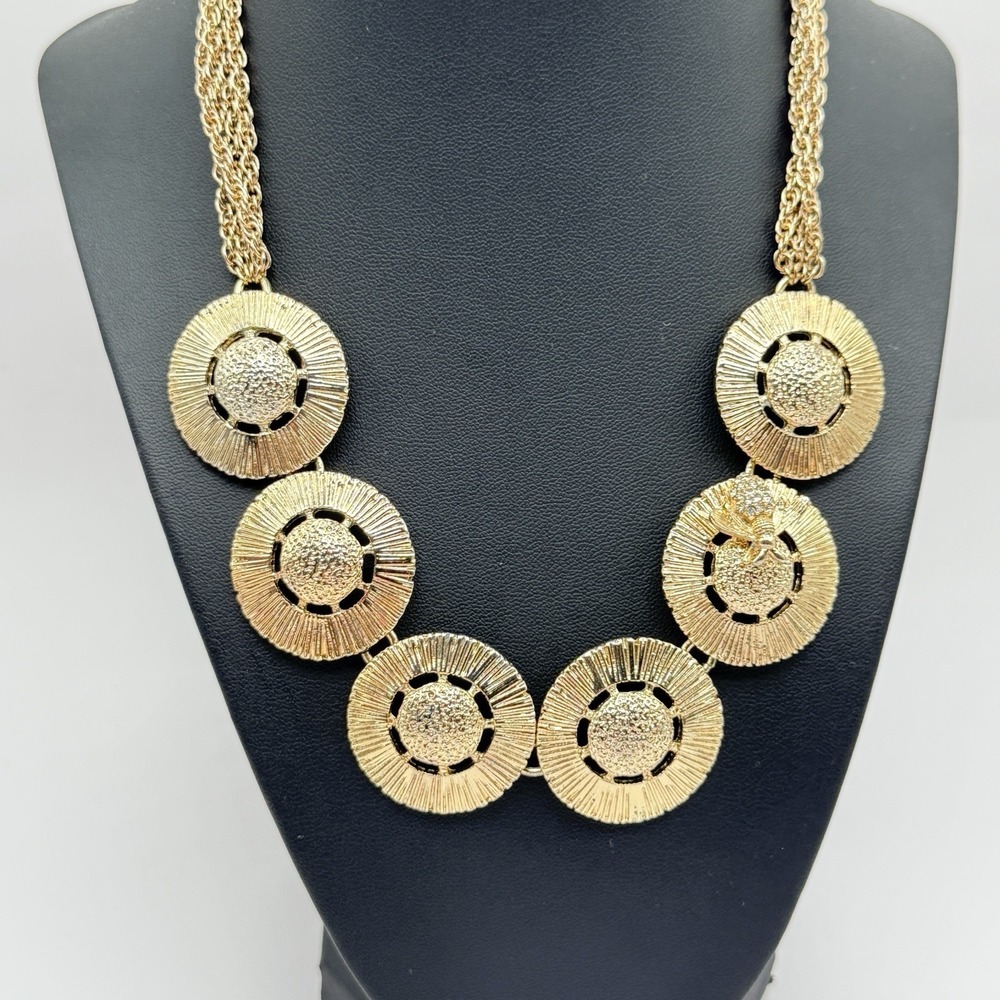 Talbots Honey Bee Gold Tone Chunky Necklace with Round Discs & Rhinestone